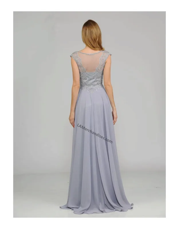 Cap Sleeve Long Chiffon Dress