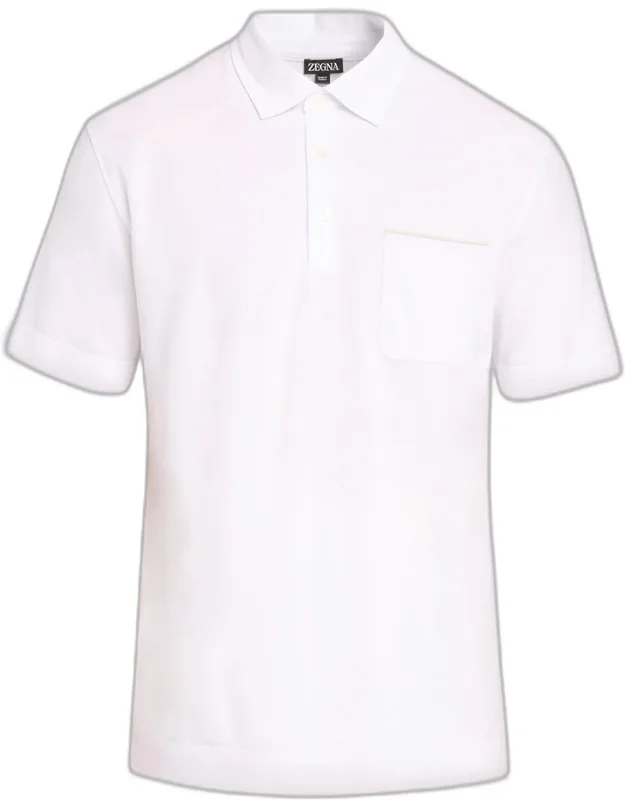 Cotton Pique Leather-trim Pocket Polo Shirt