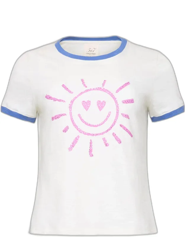 Rhinestone Smiley Ringer Tee