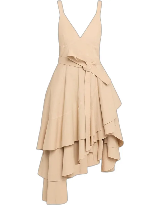 Asymmetric Tiered Ruffle Midi Dress