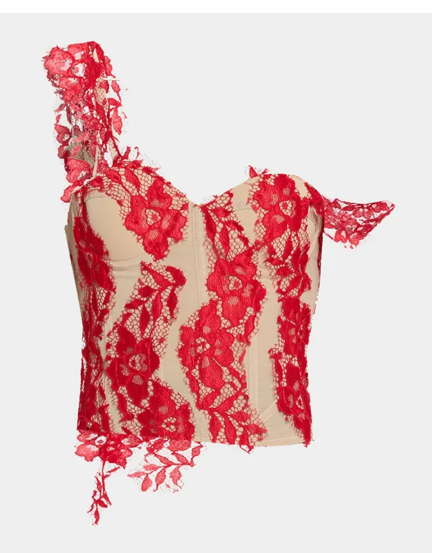 One-shoulder Lace Bustier Top
