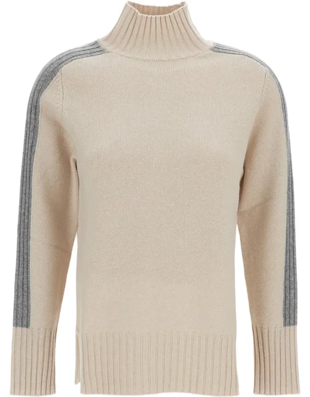 Mock Neck Sweater With Contrasting Stripes