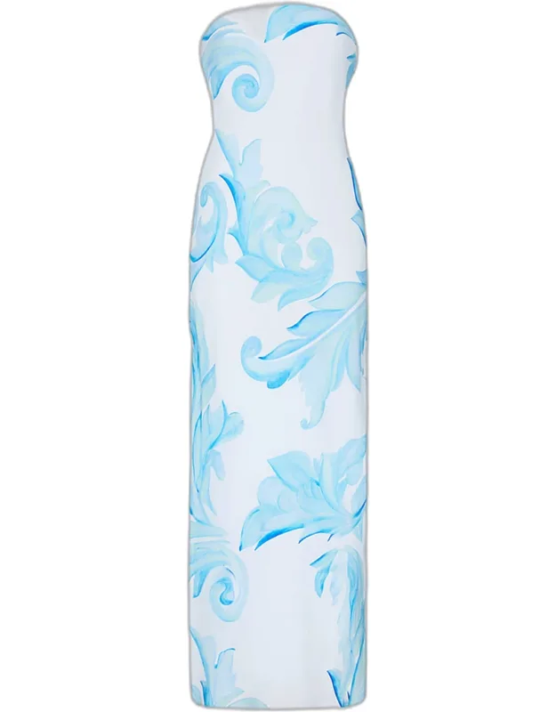 Strapless Scrollwork-print Column Maxi Dress