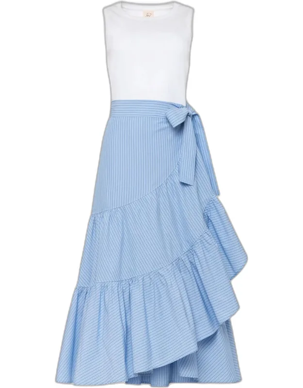 Stripe Mixed-media Midi Dress