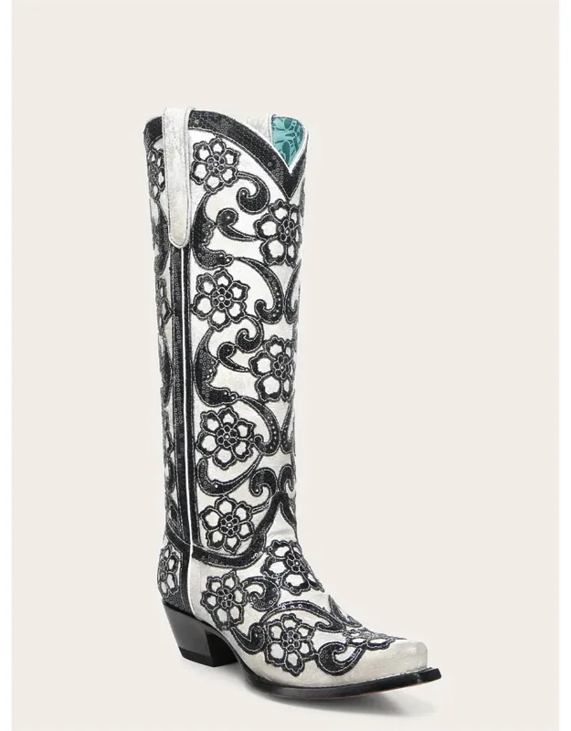Overlay Embroidery Sequins Snip Toe Tall Cowboy Boots