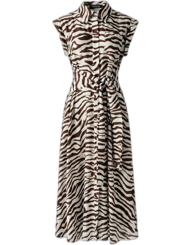 Zebra Rolled-sleeve Shirtdress