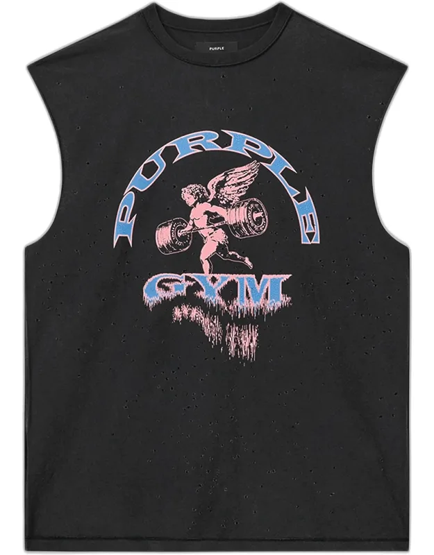 Distressed Cotton Gym Logo Sleeveless T-shirt