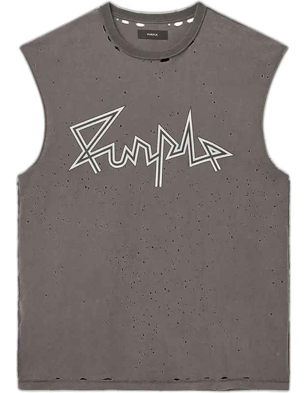 Distressed Cotton Sleeveless T-shirt