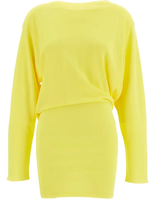 Back Draping Mini Dress With Embroidered Detail