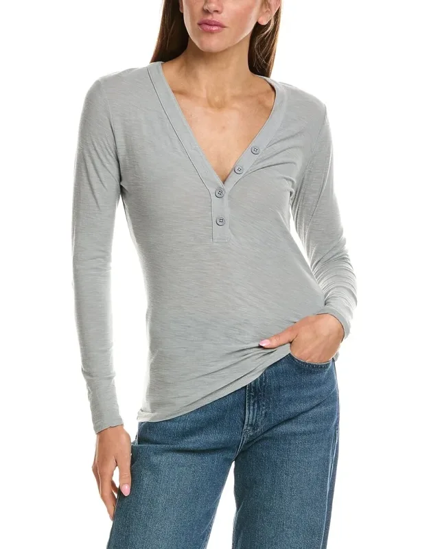 Jersey Henley Top With Button Placket And Slub Design