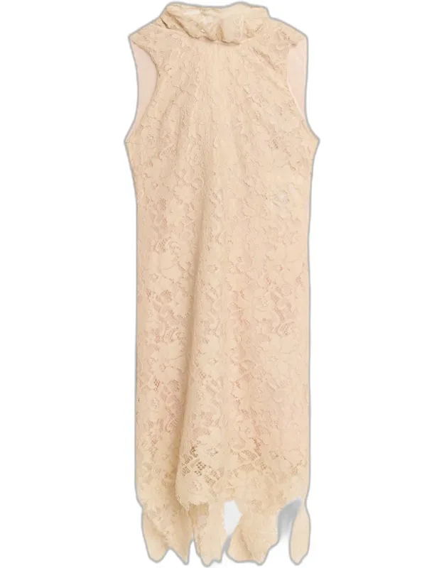 Fringe-hem Sleeveless Lace Mini Dress