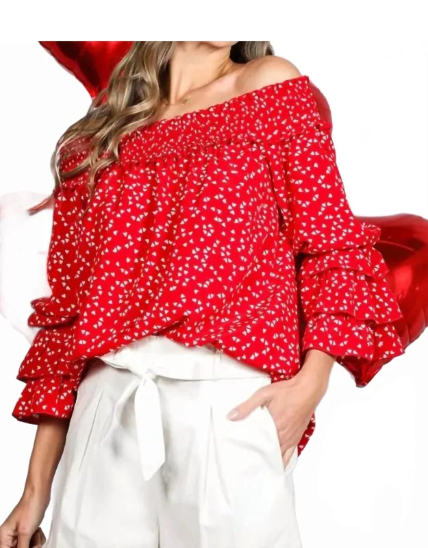 Heart Printed Off The Shoulder Top
