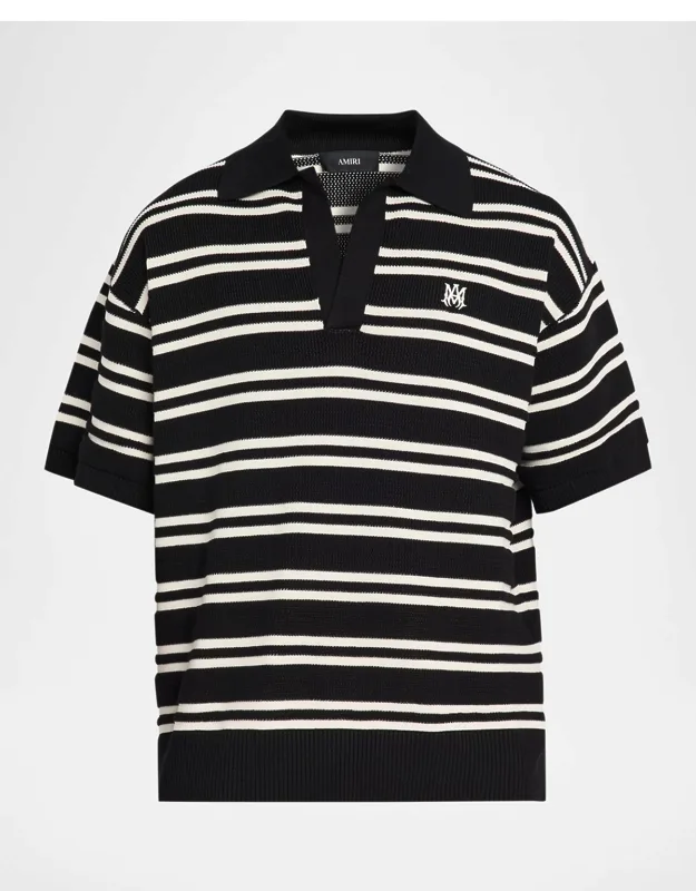 Rib-knit Stripe Johnny Collar Polo Shirt