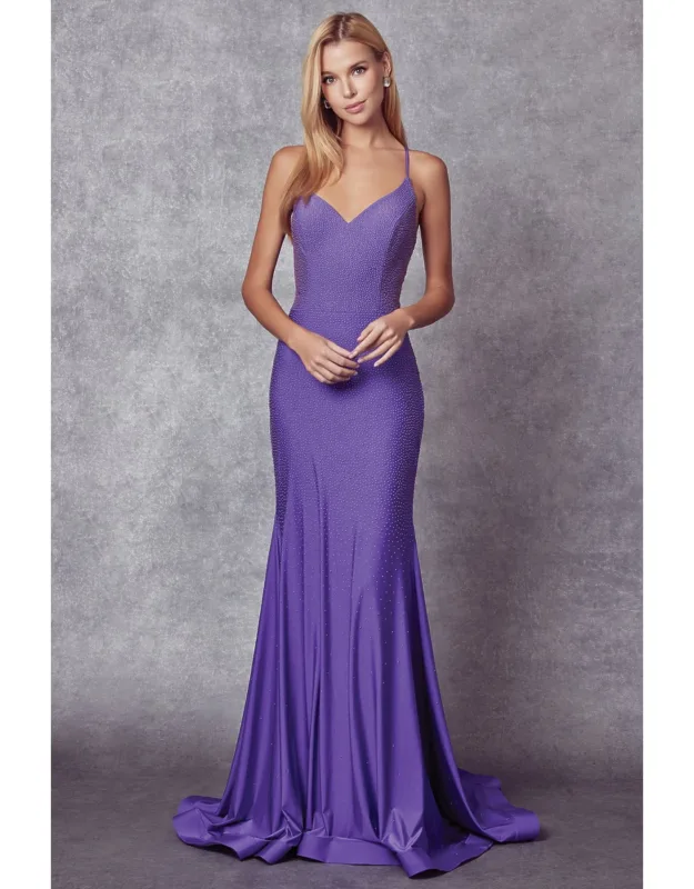 Open Back Rhinestone Prom Dress