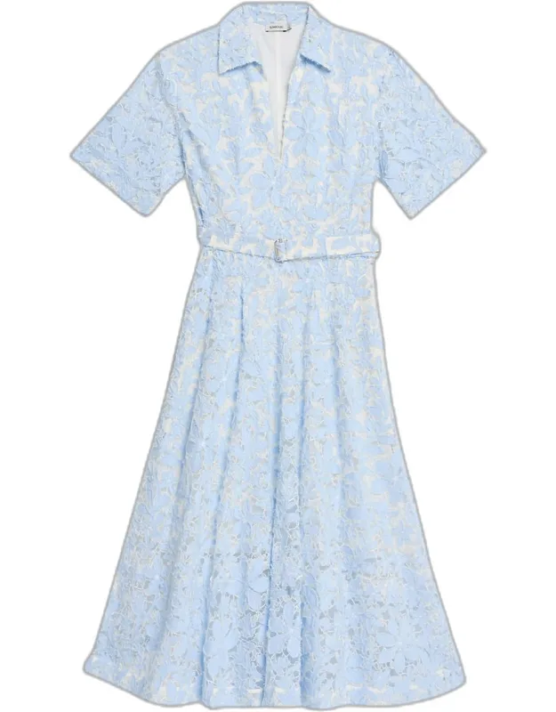 Deanna Short-sleeve Belted Lace Midi Dress