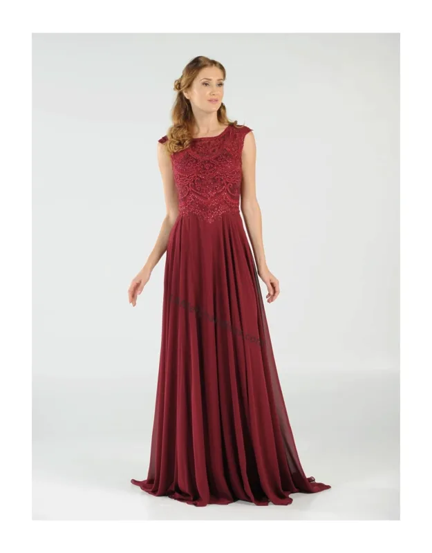 Cap Sleeve Long Chiffon Dress