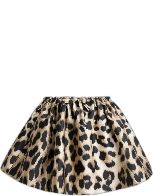 Leopard-print Satin Ruched Mini Skirt