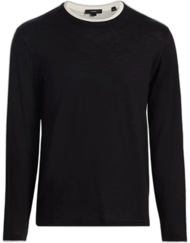 Fine Slub Cotton Double-layer Crewneck T-shirt