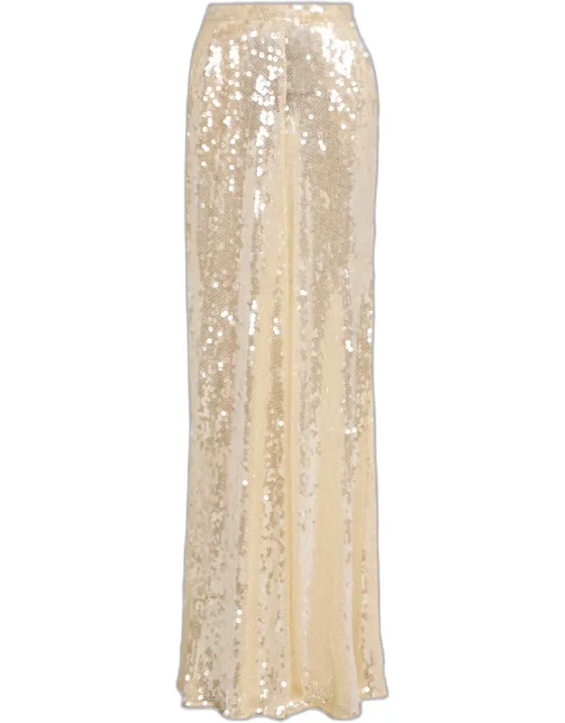 Sequined Mesh Wide-leg Pants