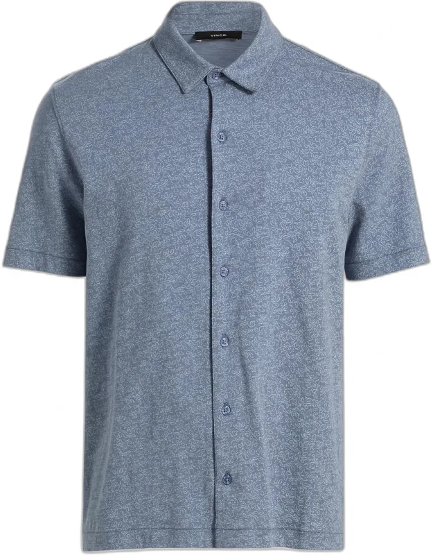 Tonal Leaf-print Slub Cotton Shirt