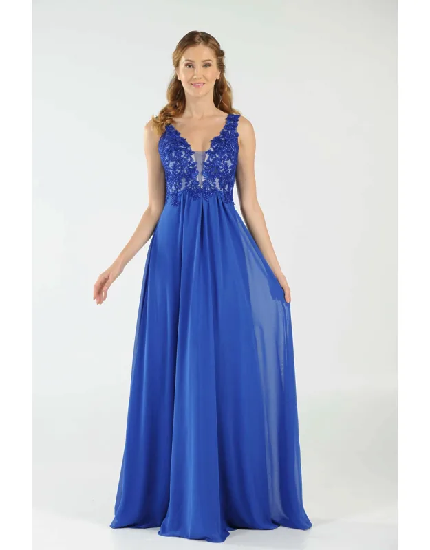 Sleeveless Lace And Chiffon Long Evening Dress