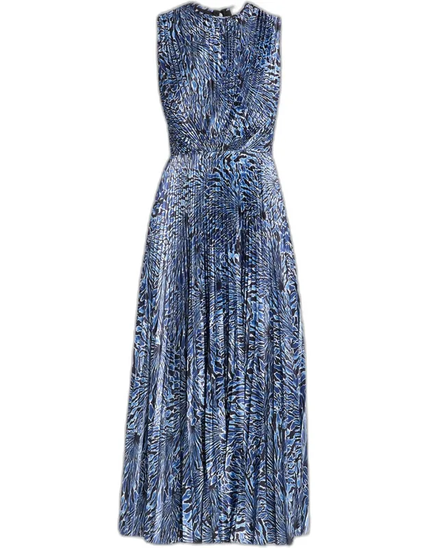 Pleated Satin Midi Dress