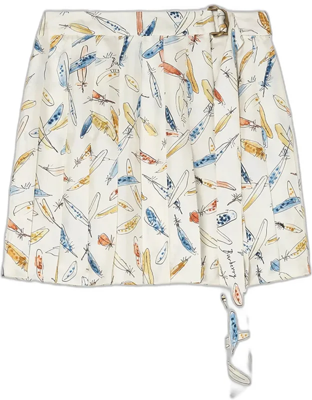 Feather-print Silk Pleated Mini Skirt