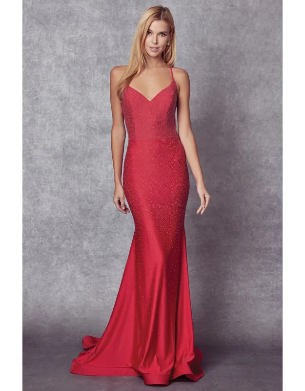 Open Back Rhinestone Prom Dress
