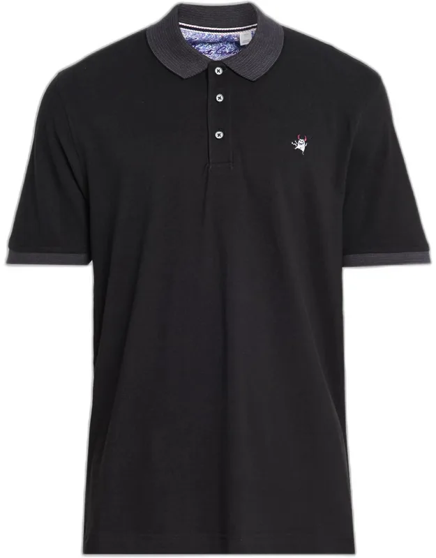 Devil-embroidered Striped Collar Cotton Polo Shirt