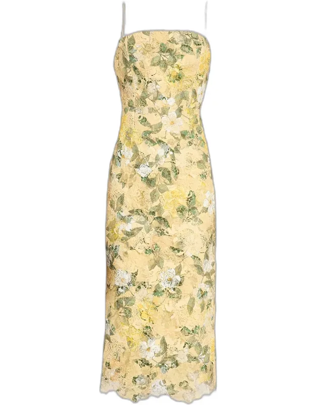 Embroidered Floral Lace Midi Dress