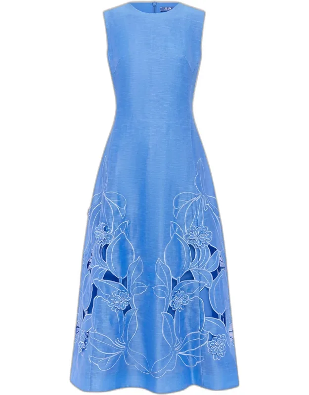 Floral Applique Sleeveless Midi Dress