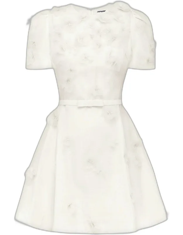 Elyse Petal Embroidered Belted Mini Dress