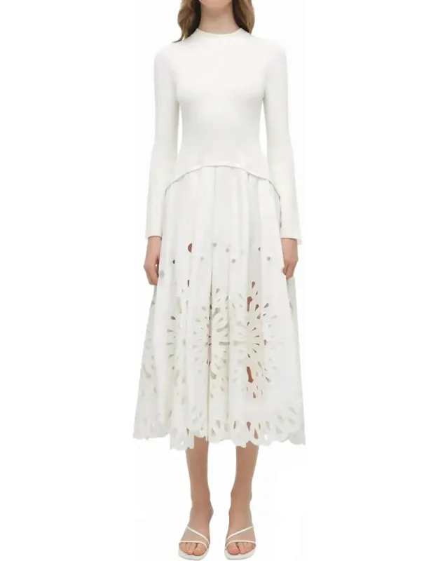 Embroidered Knit Midi Dress