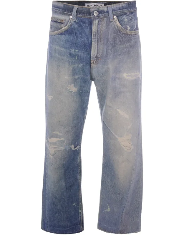 Wide-leg Jeans With Vintage Trompe L'oeil Print