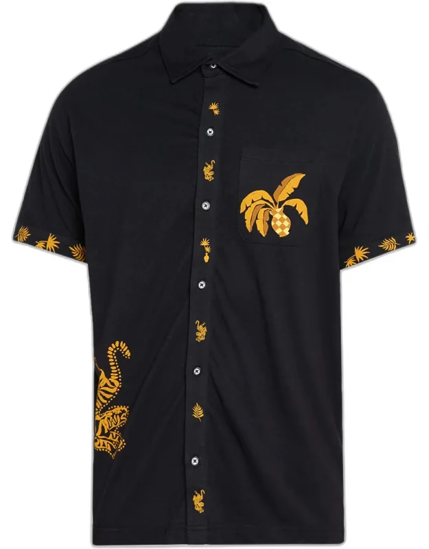 Golden Jungle Motif Cotton Shirt