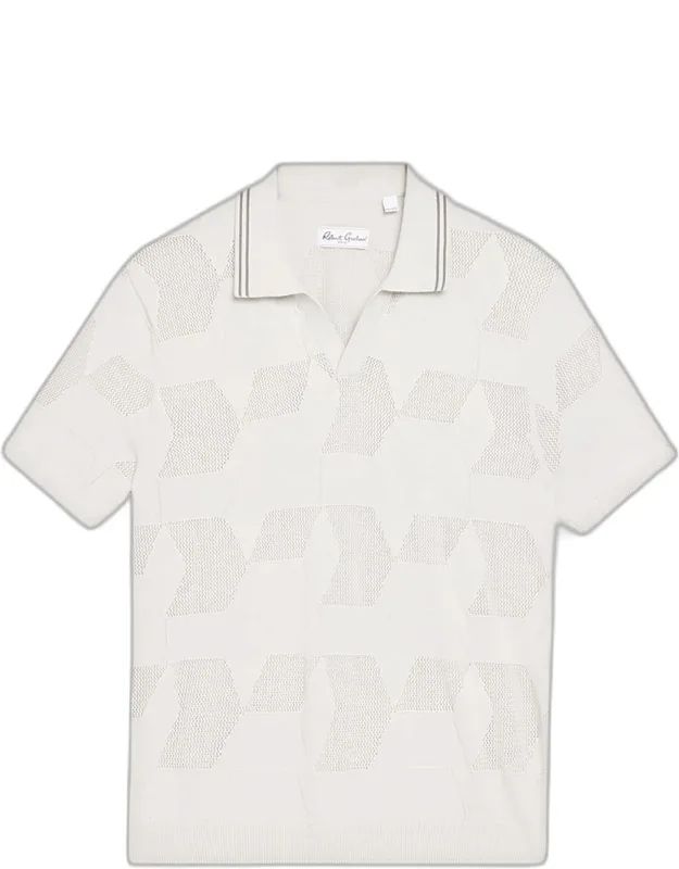 Cotton Knit Geometric Johnny Collar Polo Shirt