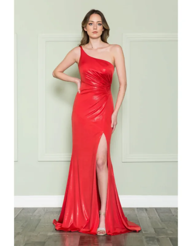 Shiny Stretchy One Shoulder Long Prom Dress