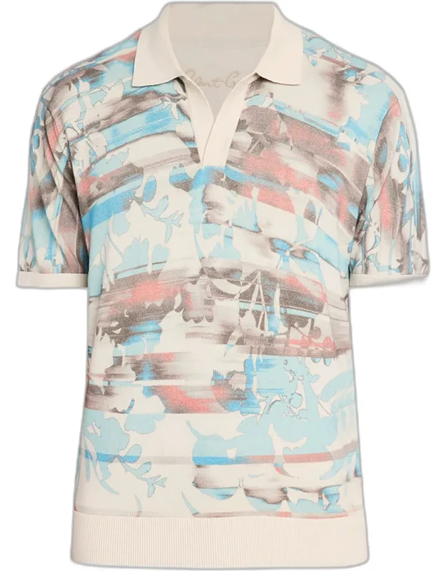 Ordale Cotton Knit Abstract Johnny Collar Polo Shirt