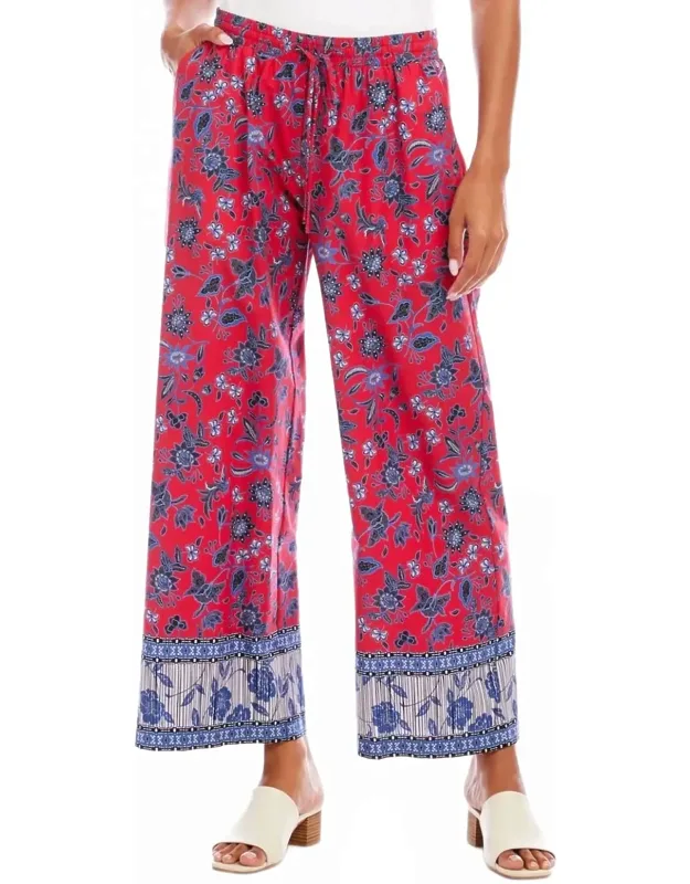 Drawstring Border Print Cropped Pants