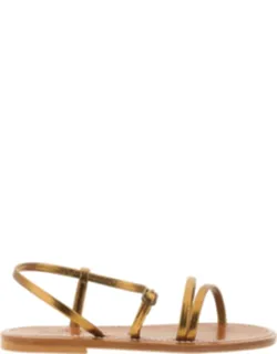Flat Leather Sandals With Slim Straps And Rubber-coated Heels
