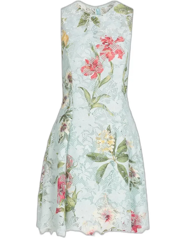 Floral-print Guipure Lace Mini Dress