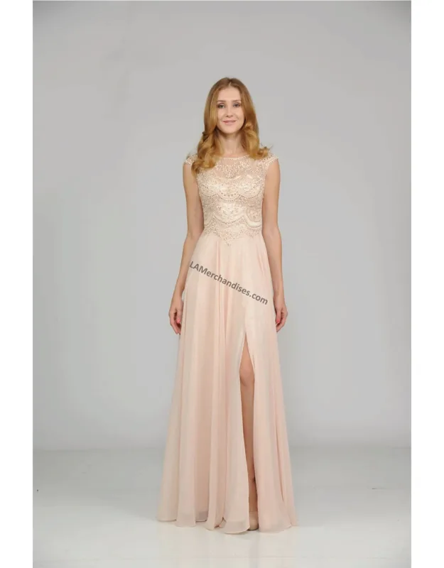 Cap Sleeve Long Chiffon Dress