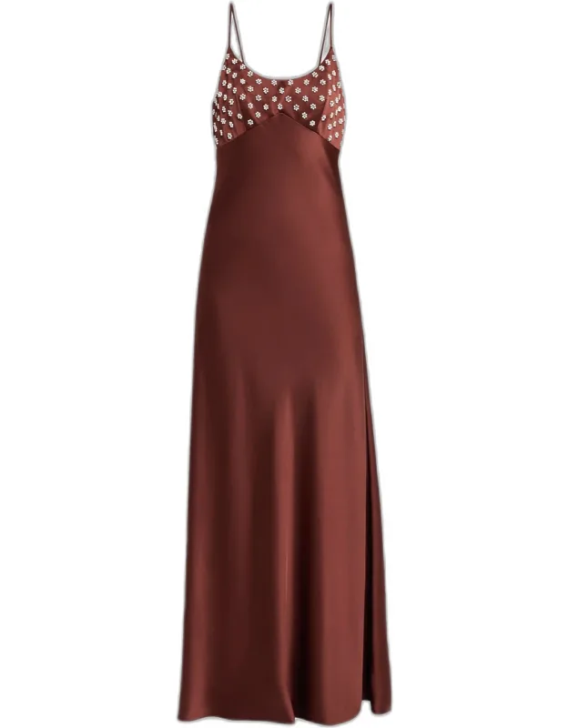Beaded Satin Maxi Dress