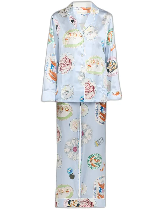 Seafood-print Silk Satin Pajama Set
