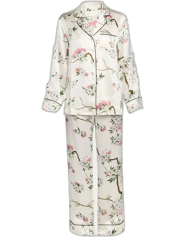 Blossom-print Silk Satin Pajama Set