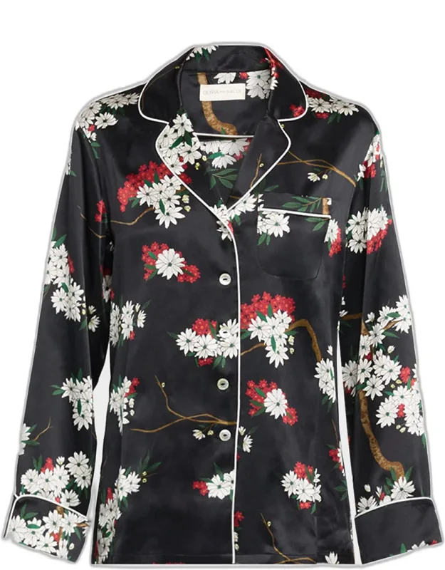 Blossom-print Silk Satin Pajama Set