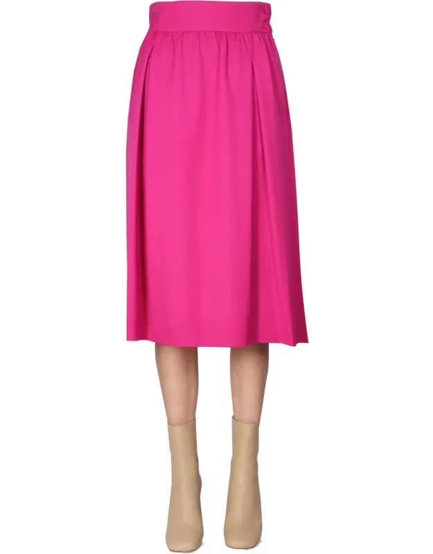 Flared Midi Skirt With Side Button And Zipper Closure, Made Of 100% Virgin Wool_