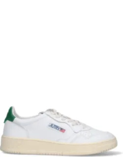 White Medalist Sneakers With Multicolor Embroidered Logo And Cream Rubber Sole