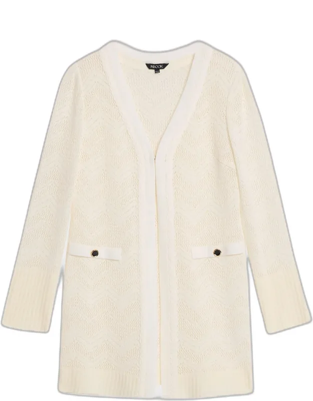 Pointelle Braided Trim Knit Cardigan