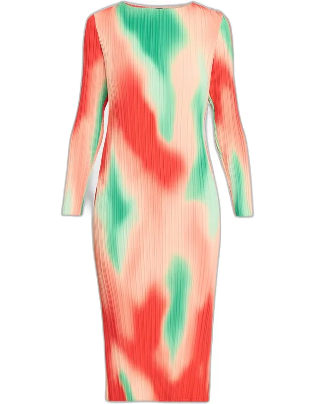 Pleated Abstract Midi Dress